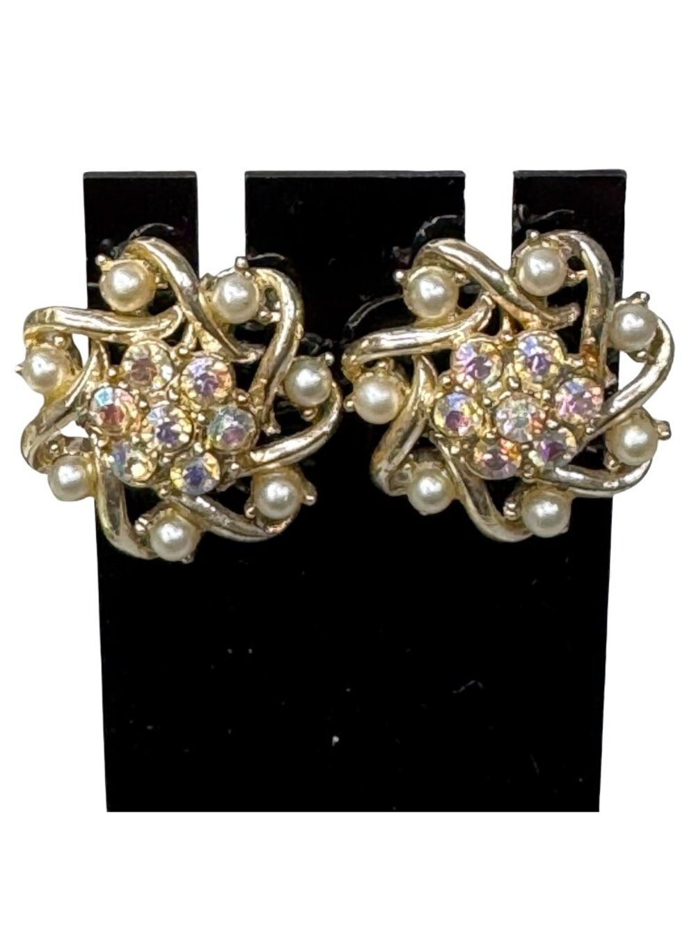 Brilliant AB Jonquil Rhinestone Adolph Katz Design CORO Floral earrings set